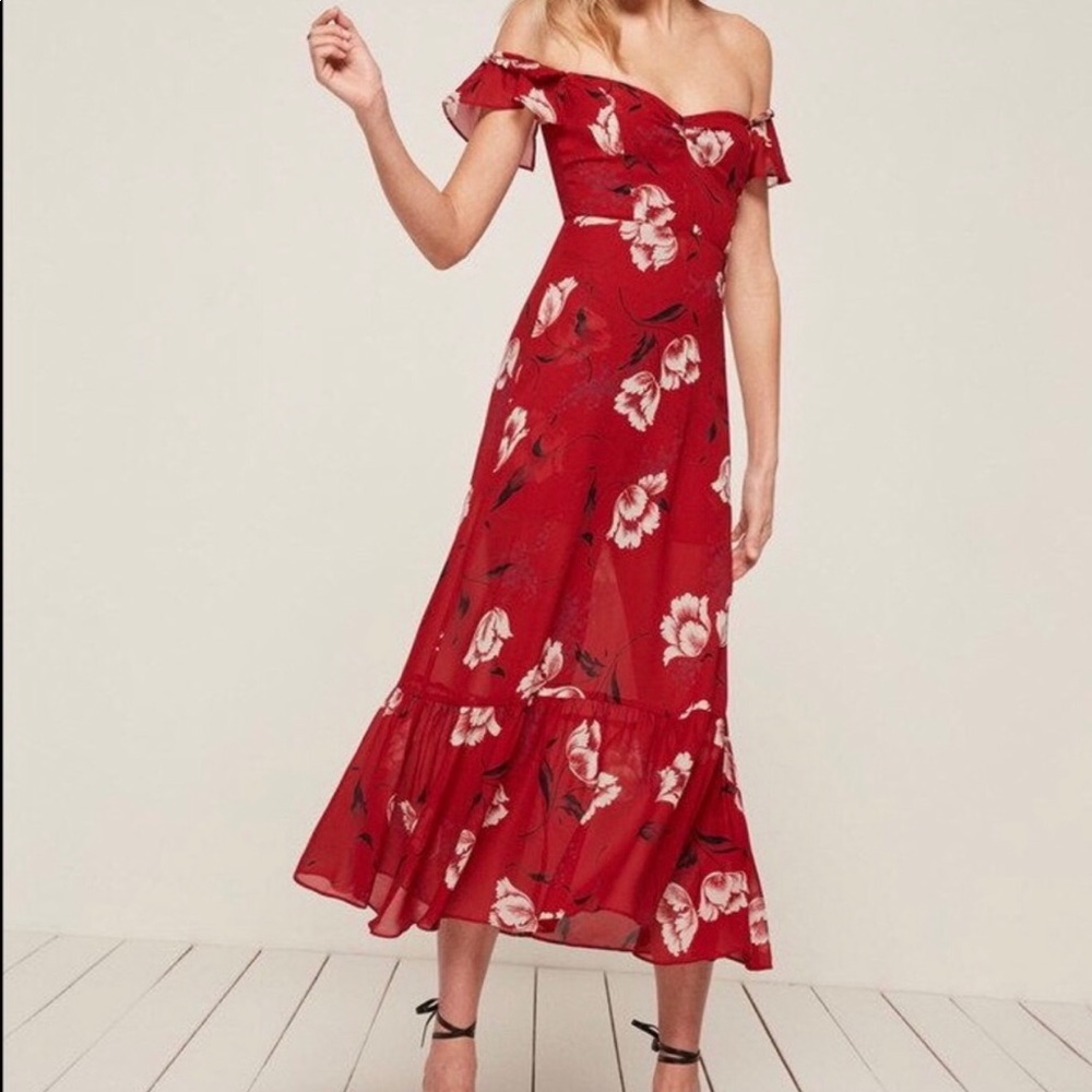 Reformation red floral Topica dress. Sz 2